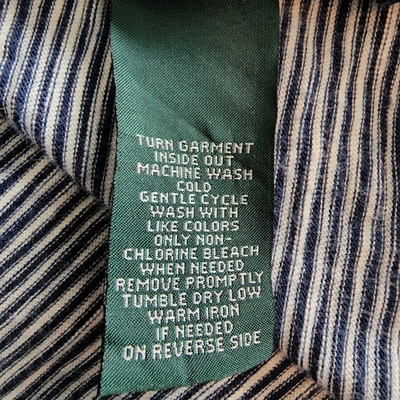 Lauren Jeans blue white stripe short sleeve t-shirt lace up front tie Large - Picture 3 of 5